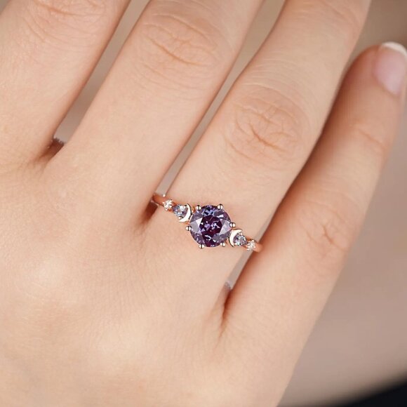 Color-Changing Alexandrite Engagement Ring unique moon star $335 sz 6.5 - Picture 3 of 6